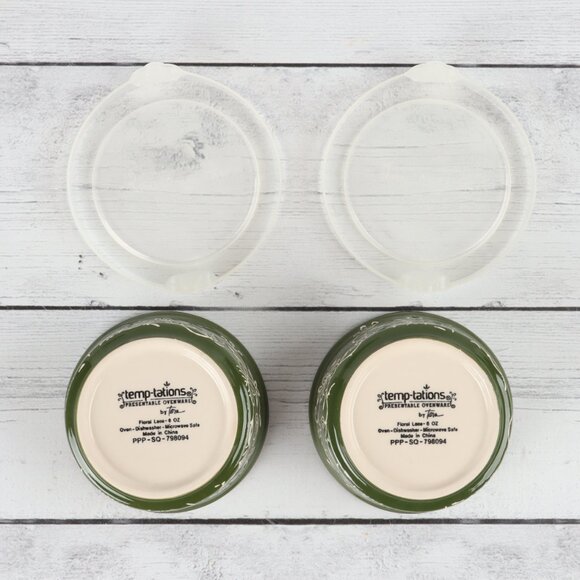 Temp-Tations Floral Lace Green 6 oz Ramekins with Lids - Set of Two - Picture 7 of 10